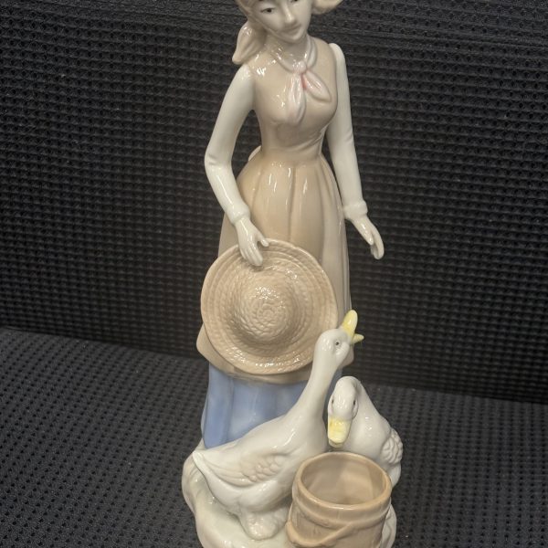Vintage Ardalt Lenwile China Porcelain Girl with Geese, Hat and Bucket
