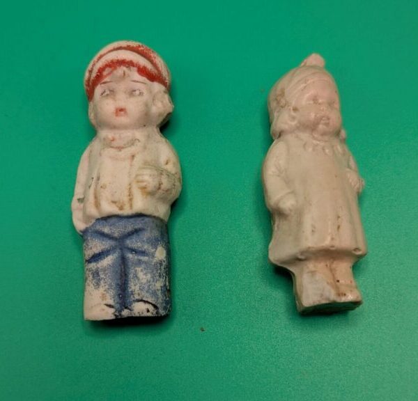 Two Porcelian Bisque Miniature Dolls